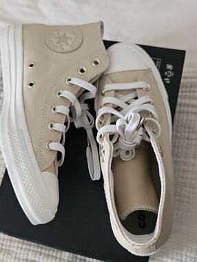 Converse Women's Leather High-Top Sneakers in Beige and White